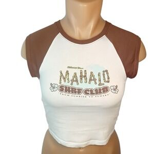H&M Divided Raglan Crop Top Y2K Inspired Mahalo Surf Club Graphic Tee Coconut XS